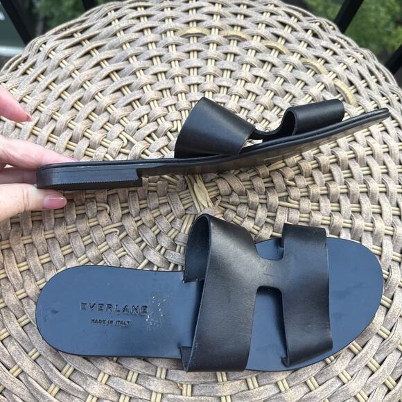 Everlane Black Leather Sandals Slides Women’s 7 Made In Italy - Picture 6 of 13